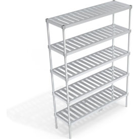 Heavy Duty Shelving Unit, 5 Slatted T-Bar Shelves, 60"W x 18"D x 84-1/4"H