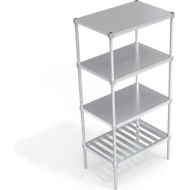 Industrial Shelving Unit, (1) Slatted T-Bar & (3) Solid Brute Shelves, 36"W x 24"D x 76-1/4"H