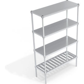 Industrial Shelving Unit, (1) Slatted T-Bar & (3) Solid Brute Shelves, 48"W x 18"D x 76-1/4"H