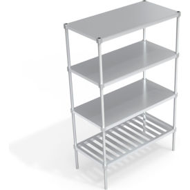 Industrial Shelving Unit, (1) Slatted T-Bar & (3) Solid Brute Shelves, 48"W x 24"D x 76-1/4"H