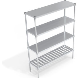 Industrial Shelving Unit, (1) Slatted T-Bar & (3) Solid Brute Shelves, 60"W x 18"D x 76-1/4"H