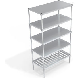 Industrial Shelving Unit, (1) Slatted T-Bar & (4) Solid Brute Shelves, 48"W x 24"D x 84-1/4"H