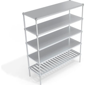 Industrial Shelving Unit, (1) Slatted T-Bar & (4) Solid Brute Shelves, 72"W x 24"D x 84-1/4"H