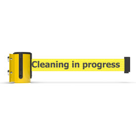 Magnetic Mini Wall Mount Yellow Barrier, 7-1/2' Yellow "Cleaning in Progress" Belt