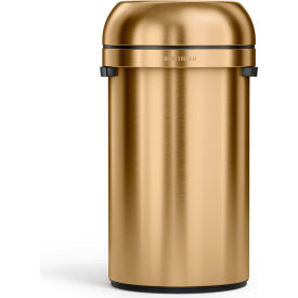 Stainless Steel Round Flat Open Decorative Trash Can, 16 Gallon, Gold