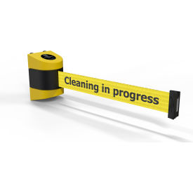 Wall Mounted Magnetic Yellow Barrier with 15' Yellow "Cleaning in Progress" Belt