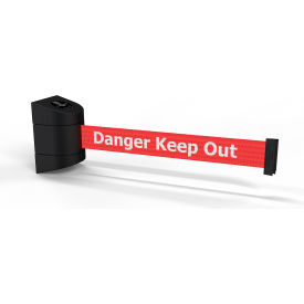 Standard Wall Mounted Black Barrier with 15' Red "Danger - Keep Out" Belt