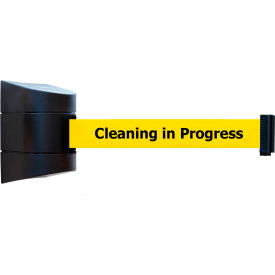 Standard Wall Mounted Black Barrier with 15' Yellow "Cleaning in Progress" Belt