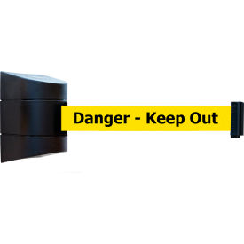 Standard Wall Mounted Black Barrier with 15' Yellow "Danger - Keep Out" Belt