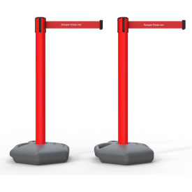 885 Outdoor Base Barrier Red Post, 13' Red "Danger - Keep Out" Belt, Pack of 2