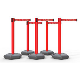 885 Outdoor Base Barrier Red Post, 13 'Red "Danger - Do Not Enter " Belt, 5/Pack