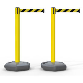 Outdoor Base Barrier Yellow Post, 13' Black/Yellow Chevron Belt, Pack of 2