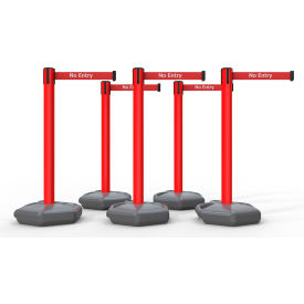 885 Outdoor Fillable Base Barrier Red Post, 13' Red "No Entry" Belt, Pack of 5
