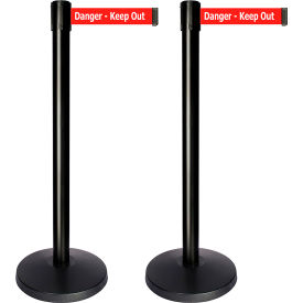 QPLUS Black Post, 10' Red "Danger - Keep Out" Belt, Pack of 2