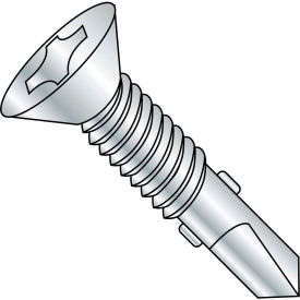 12-24X2 Flat Self Drill Screw #4 Point with Wings Full Thread Zinc Bake, Pkg of 1000