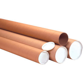 Heavy Duty Mailing Tubes With Caps, 3" Dia. x 56"L, 0.125" Thick, Kraft, 24/Pack