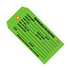 Inspection Tags, "Repairable Or Rework", 4-3/4"L x 2-3/8"W, Green, 1000/Pack