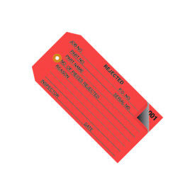 2 Part Inspection Tag "Rejected", 4-3/4"L x 2-3/8"W, Red, 500/Pack