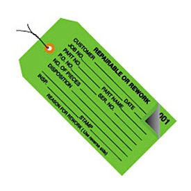 2 Part Inspection Tag "Repairable Or Rework", Pre Wired, Green, 500/Pack