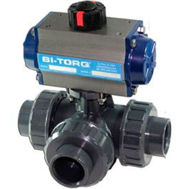1" 3-Way L-Port PVC Ball Valve with Spring Return Pneumatic Actuator