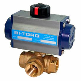 1/4" 3-Way T-Port Brass NPT Ball Valve with Spring Return Pneumatic Actuator