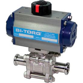 3/4" 3-Pc SS Sanitary Clamp End Ball Valve with Spring Return Pneumatic Actuator
