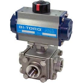 1" 3-Way L-Port SS NPT Threaded Ball Valve with Double Acting Pneumatic Actuator