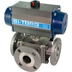 1/2" 3-Way L-Port SS 150# Flanged Ball Valve with Double Acting Pneumatic Actuator