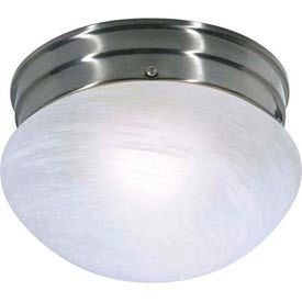 1 Light - 8" - Flush Mount - Small Alabaster Mushroom - Brushed Nickel