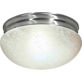 2 Light - 12" - Flush Mount - Large Alabaster Mushroom Brushed Nickel