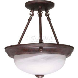 2 Light - 11" - Semi-Flush - Alabaster Glass - Old Bronze