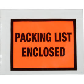 Full Face Envelopes, "Packing List Enclosed" Print, 7"L x 5-1/2"W, Orange, 1000/Pack