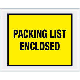 Full Face Envelopes, "Packing List Enclosed" Print, 7"L x 5-1/2"W, Yellow, 1000/Pack