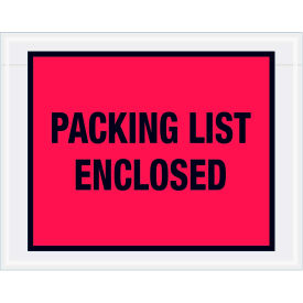 Full Face Envelopes, "Packing List Enclosed" Print, 7"L x 5-1/2"W, Red, 1000/Pack
