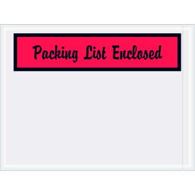Panel Face Envelopes, "Packing List Enclosed" Print, Side Opening, 6"L x 4-1/2"W, Red, 1000/Pack