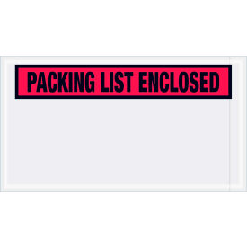 Panel Face Envelopes, "Packing List Enclosed" Print, 10"L x 5-1/2"W, Red, 1000/Pack