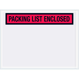Panel Face Envelopes, "Packing List Enclosed" Print, Top Opening, 6"L x 4-1/2"W, Red, 1000/Pack