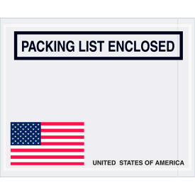 Panel Face Envelopes, USA Flag "Packing List Enclosed" Print, 5-1/2"Lx4-1/2"W, Red/Wht/Blue, 1000/Pk