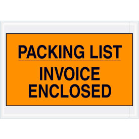 Full Face Envelopes, "Packing List/Invoice Enclosed" Print, 10"L x 7"W, Orange, 1000/Pack