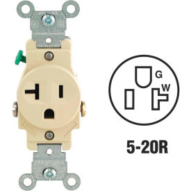 20A, 125V, NEMA 5-20R, 2P, 3W, Single Receptacle, Grounding, Ivory