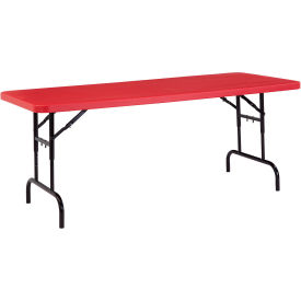 Adjustable Height Plastic Folding Table, 30" x 72", Red