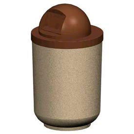 Round 36 Gallon Concrete Trash Receptacle with Round Dome Plastic Lid - Tan