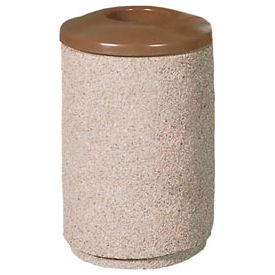 36 Gallon Concrete Trash Receptacle with Aluminum Lid - Tan