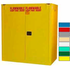 Flammable Drum Cabinet with Rollers and Doors, 120 Gal. Capacity, 56" W x 31" D x 67" H, Yellow