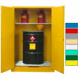 Flammable Drum Cabinet with Rollers and Doors, 75 Gal. Capacity, Yellow, 43"W x 31"D x 67"H