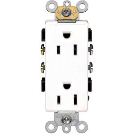 15A, 125V, Decora Plus Duplex Receptacle, Commercial Grade, Self Grounding, White