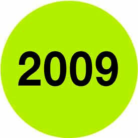 4" Dia. Round Paper Labels w/ "Next Calendar Year" Print, Fluorescent Green & Black, Roll of 500