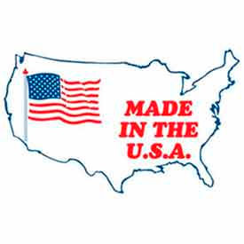 Paper Labels w/ "Made In The USA" Print, 3"L x 2"W, White/Red/Blue, Roll of 500