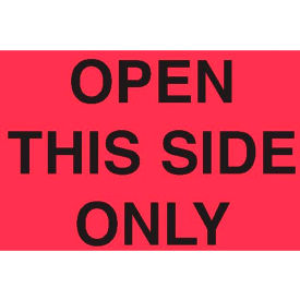 Receiving Labels w/ "Open This Side Only" Print, 5"L x 3"W, Fluorescent Red, Roll of 500