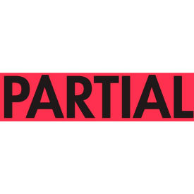 Shipping Labels w/ "Partial" Print, 3"L x 2"W, Fluorescent Red, Roll of 500